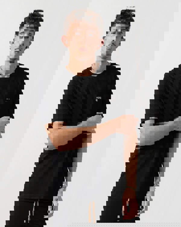 BOSS Orange Mix & Match Mens Loungewear T-Shirt with Embroidered Logo - Black 001 mid shot