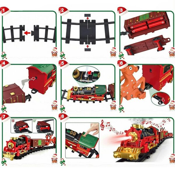 deAO Toys deAO Christmas Steam Train Set Red