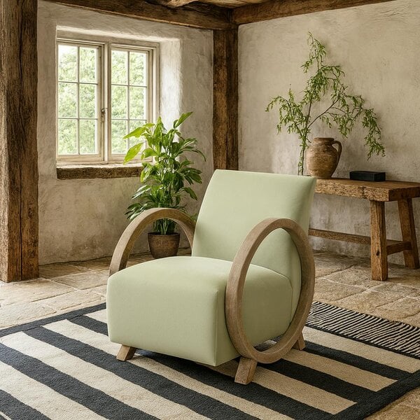 Wyld Haus Aracaju Sage Green Velvet and Oak Ring Armchair