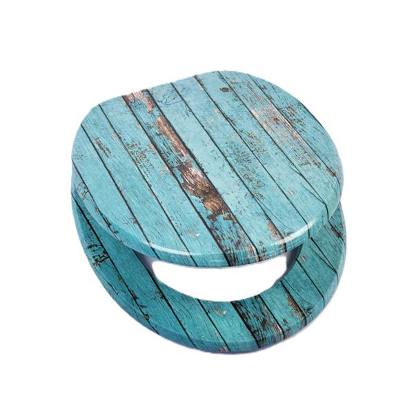 RTS Blue Rustic Wood MDF Soft Close Toilet Seat