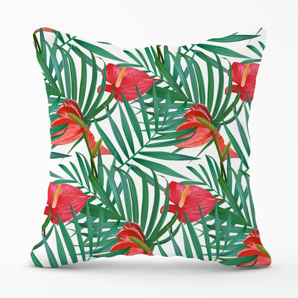 Warren Reed Tropical Flowers And Palm Leaves Cushions