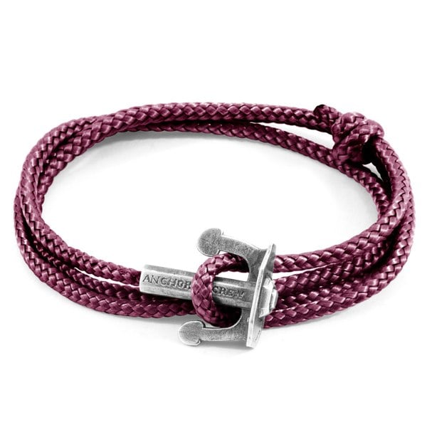 Anchor & Crew Aubergine Purple Union Anchor Silver and Rope Bracelet