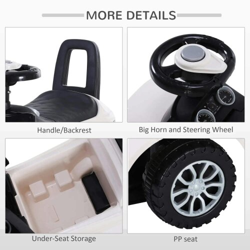 3-in-1 Ride On Car Foot To Floor Slider Toddler w/ Horn Steering Wheel NO POWER Manual Under Seat Storage Safe Design for 1-3 Year Old White