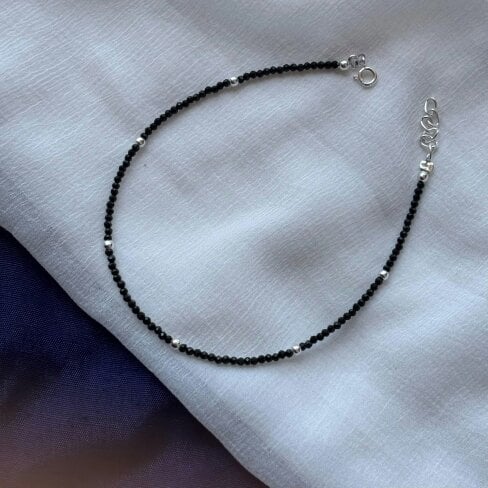 The Colourful Aura Black Beads Slim Indie Chain Boho Payal Anklet