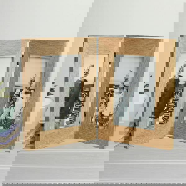 MijMoj Design Solid Oak Hinged Double Picture Frame - For 6x4" or 7x5" Photos