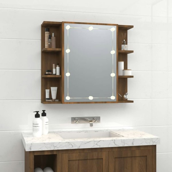 Berkfield Mirror Cabinet with LED Brown Oak 70x16.5x60 cm