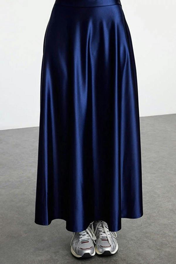 WOVCOR A-Line Cut Midi Satin Skirt