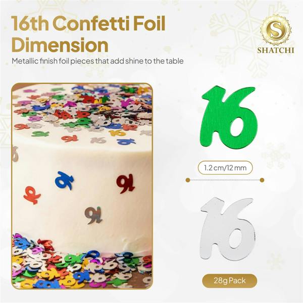 16th Birthday Multicolour Foil Metallic Confetti Party Decoration Pack for Table Tops and Displays image 1