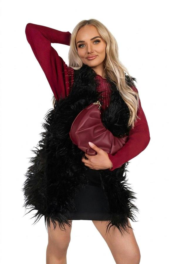 Lirena Faux Fur Sleeveless Gilet With Open Front - Black_wb