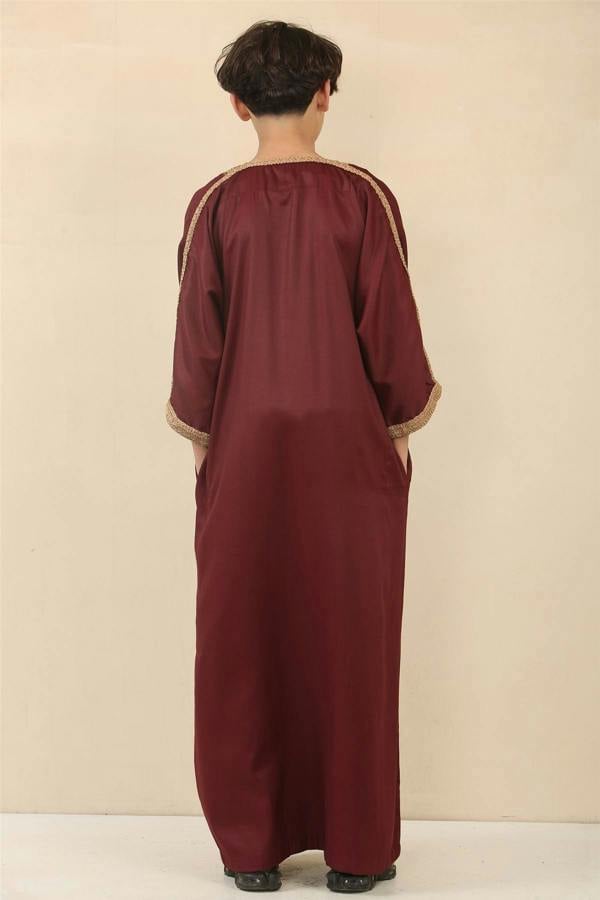 Infinity Leather Kid's Boys Burgundy Moroccan Thobe Jubba Robe Eid Djellaba Gandoura