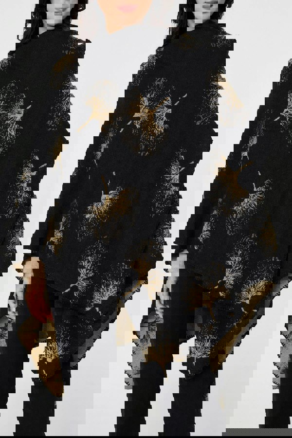 Black | Printed Open Front Oversized Poncho
