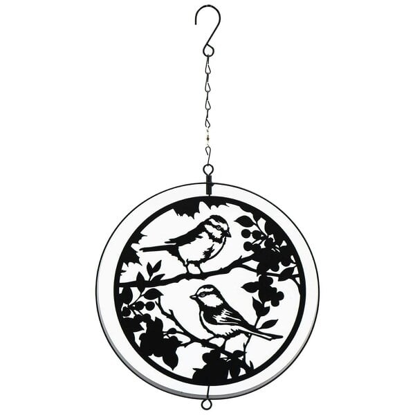 EDH Door Hardware Black Metal Blue Tit Orbit Spinner - Elegant Kinetic Silhouette Décor for Indoor  Outdoor Spaces