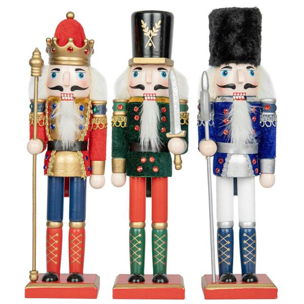 30cm Wooden Christmas Nutcracker Soldier Figures, 3 Piece Set, Hand Painted Festive Decorations image 8
