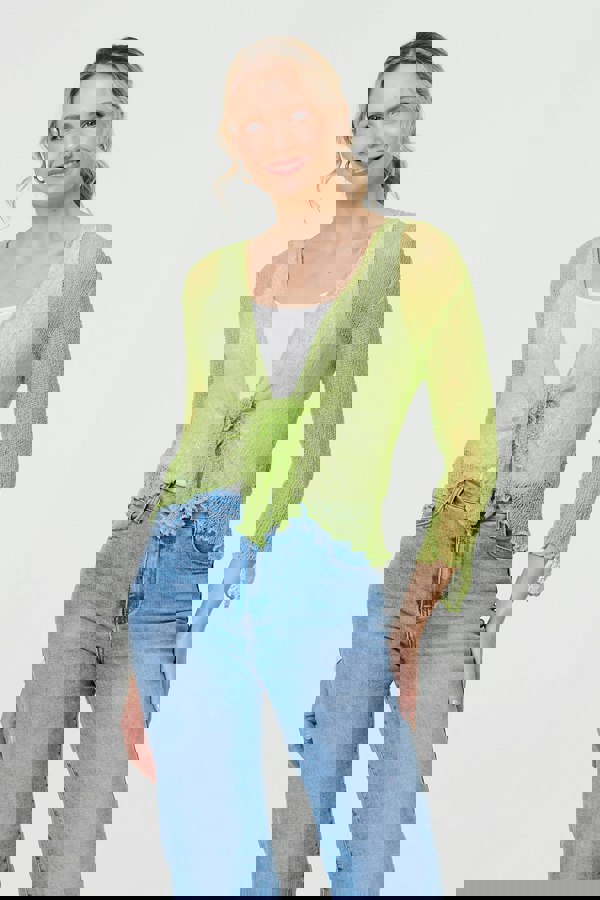 Light Green | Sheer 3/4 Sleeve Open Front Cardigan
