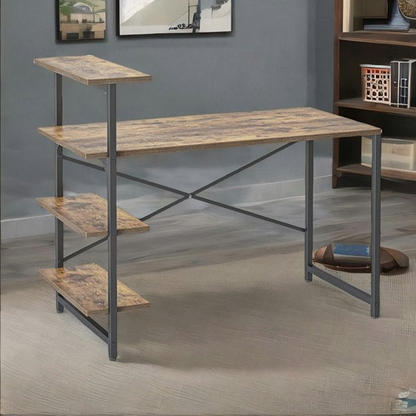 Rafaelo Mobilia Industrial 4 Tier Writing Desk With Steel Frame