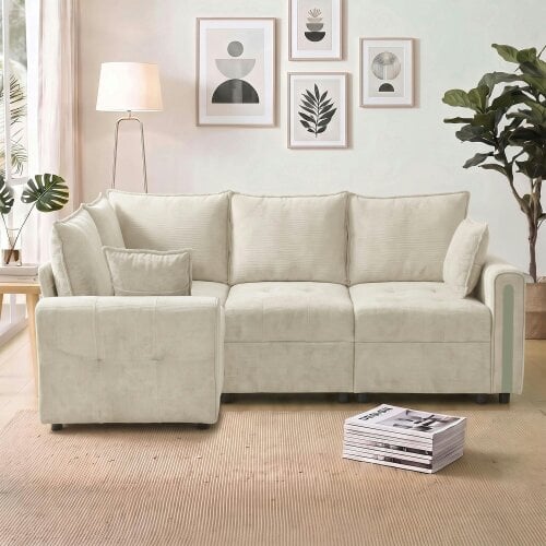 HOMCOM 228cm L Shaped Sofa 3-Seater Sectional Sofa with Storage
