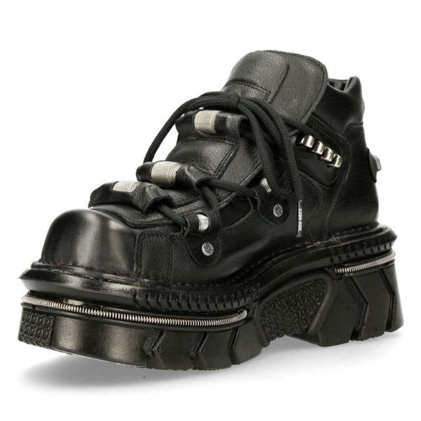 New Rock Unisex Metallic Black Leather Gothic Techno Boots- M-215-S6