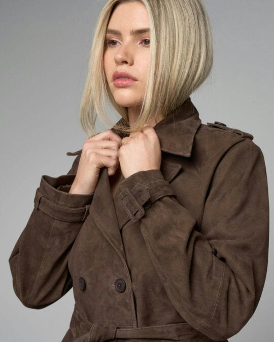 Barneys Originals Women's Cropped Real Suede Trench Coat
