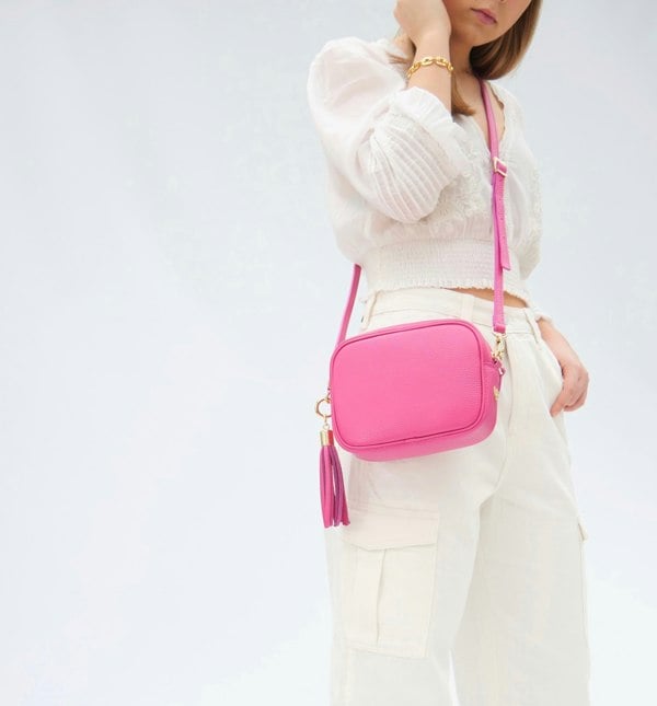 Apatchy London The Tassel Leather Crossbody Bag - Barbie Pink