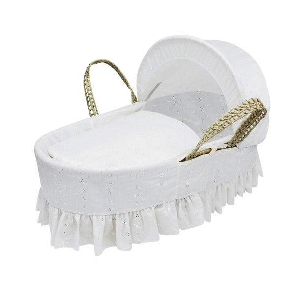 Kinder Valley Broderie Anglaise White Palm Moses Basket with Folding Stand White