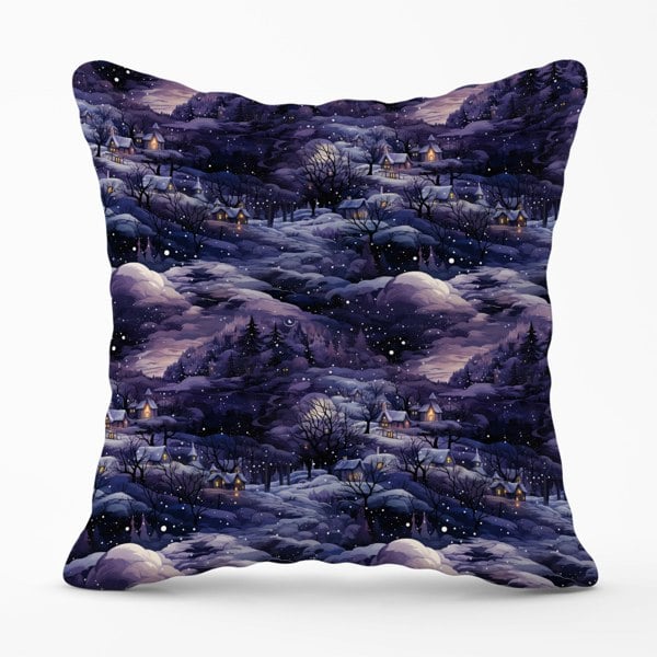 Warren Reed Snowy Christmas Village On A Starry Night Cushions