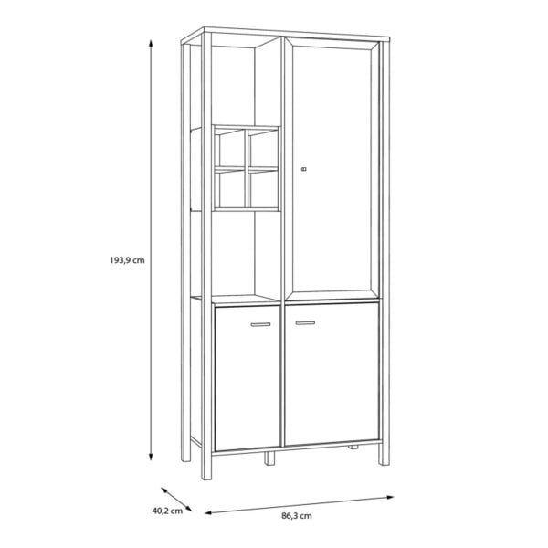 Wyld Haus Egtved Black and Natural Oak Wood Effect Display Cabinet 3 Doors