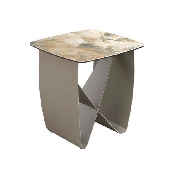 Angel Cerdá Square Corner Table in Porcelain Marble and Metallic Taupe Steel 2145