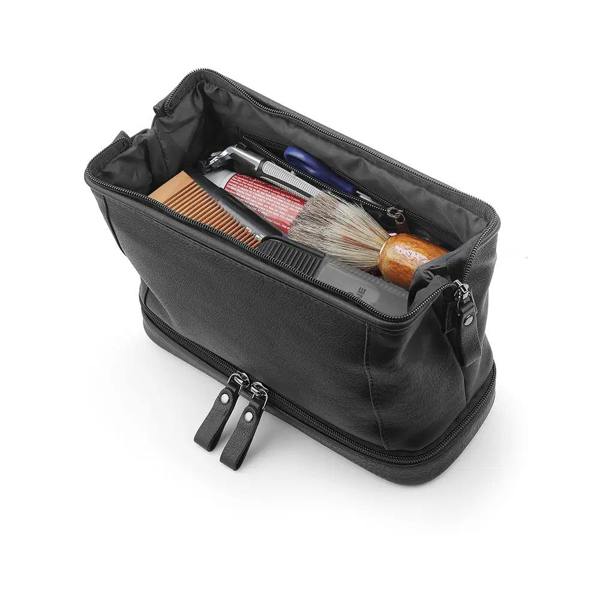 Leather Toiletry Wash Bag Black 5