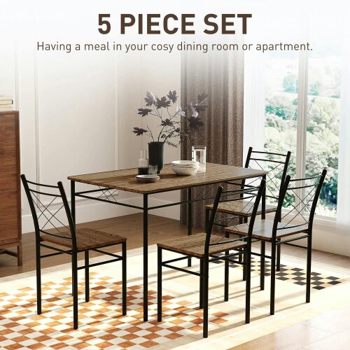 Wyld Haus Birutte Wooden Oak Effect And Black 5 Piece Minimal Dining Set