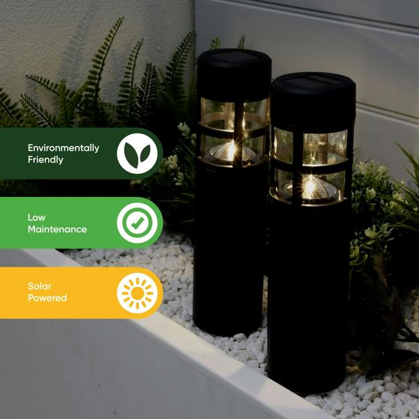 Gardenwize Pack of 4 Solar Stake Lights – Pillar LED Pathway Lights