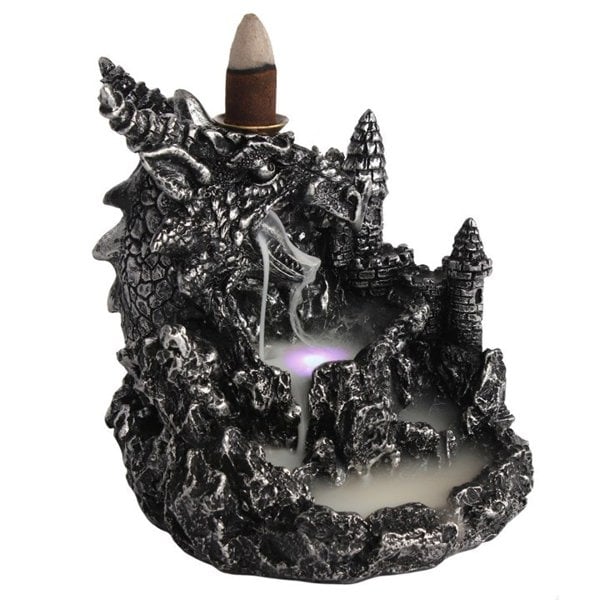 Serano Silver Dragon Backflow Incense Burner With Light