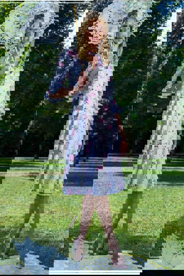 Floral Printed Flared Sleeve Midi - Lilac DR4345