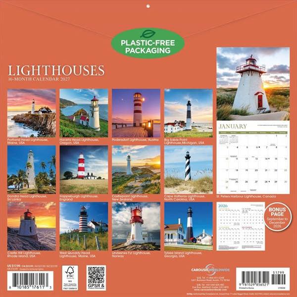 Lighthouses Calendar 2027, Wall Calendars, Month To View, Travel, Gift