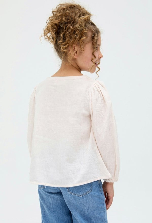 Kids Dina V-Neck Embroidered cotton Blouse In Cream - image 5