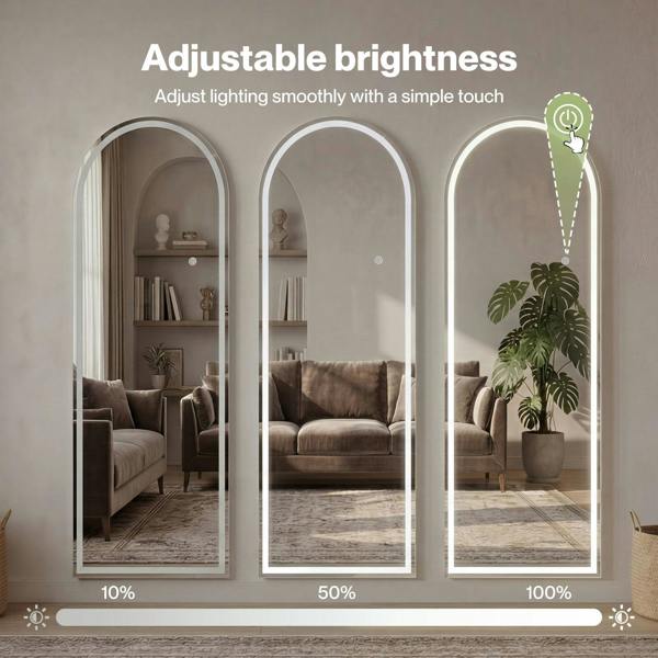Yezi Full Length Mirror Arched LED Touch Buttons Light-Adjustable 165x60cm White