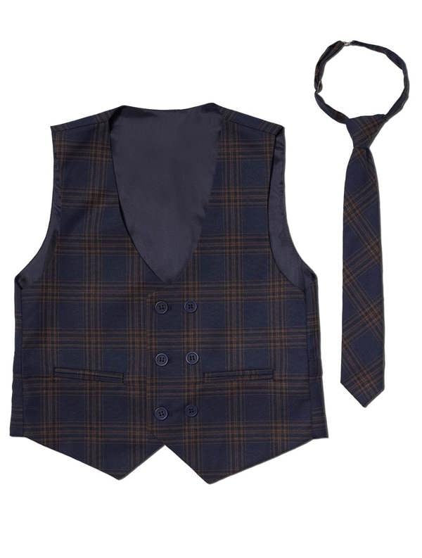 Boys navy check waistcoat