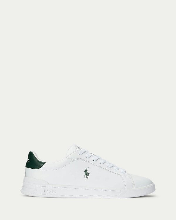 Ralph Lauren Heritage Court II Mens Nappa Leather Sneaker - White/College Green Polo Pony