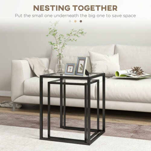 Wyld Haus Riraro Metal Black Set Of 2 Nesting Side Tables With Glass Tops