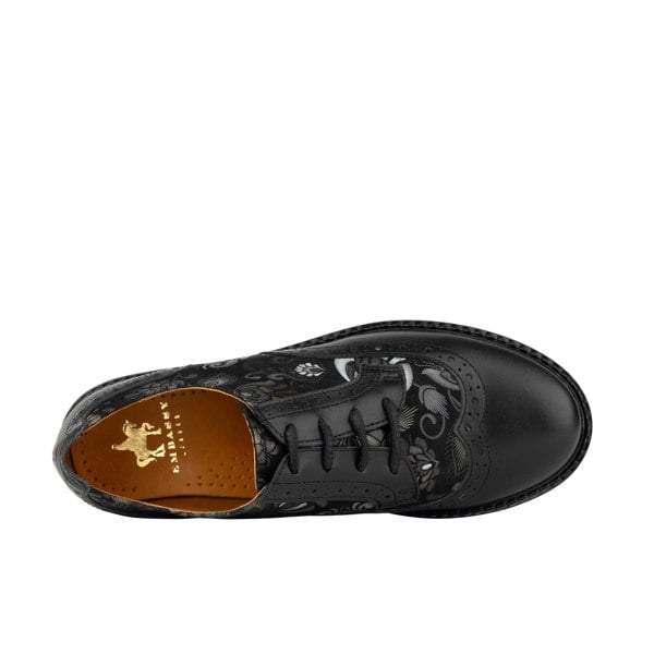 Embassy London DreamFiters - Black Emboss - Women's round toe leather derby shoe on durable rubber sole