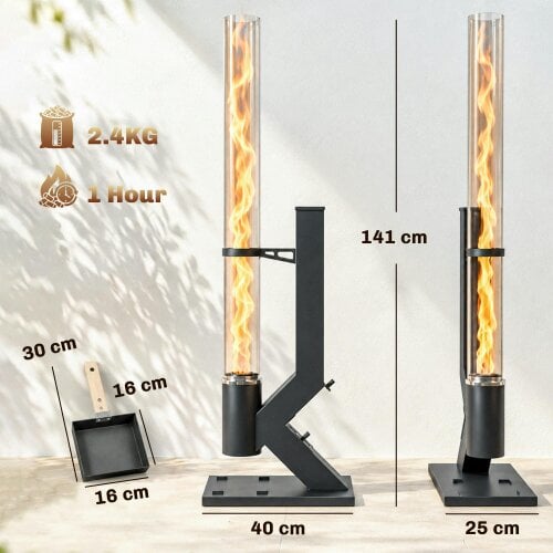 Outsunny 13 kW Wood Pellet Heater with Glass Tube, Ash Tray, Black