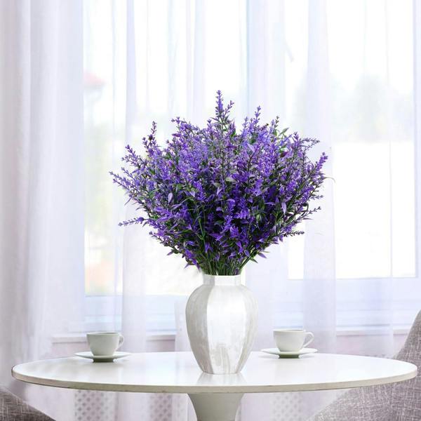 Dyzi Artificial Lavender Topiary Flowers Weatherproof Bushes with Spike