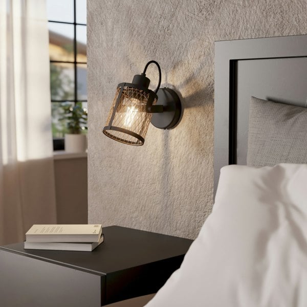 EGLO Dellow Black Steel Lattice Style Adjustable Wall Or Ceiling Spotlight