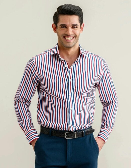 Men's Royal Blue and Red Striped Formal Shirt