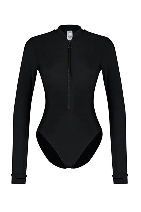 WOVCOR Quick-Drying Fabric Zip-Up Surfer-Style Hipster Swimsuit