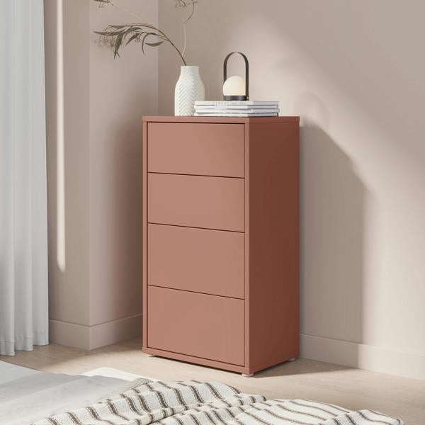 Alice Springs Tall 4 Drawer Chest with Push-to-Open Drawers in Terracotta