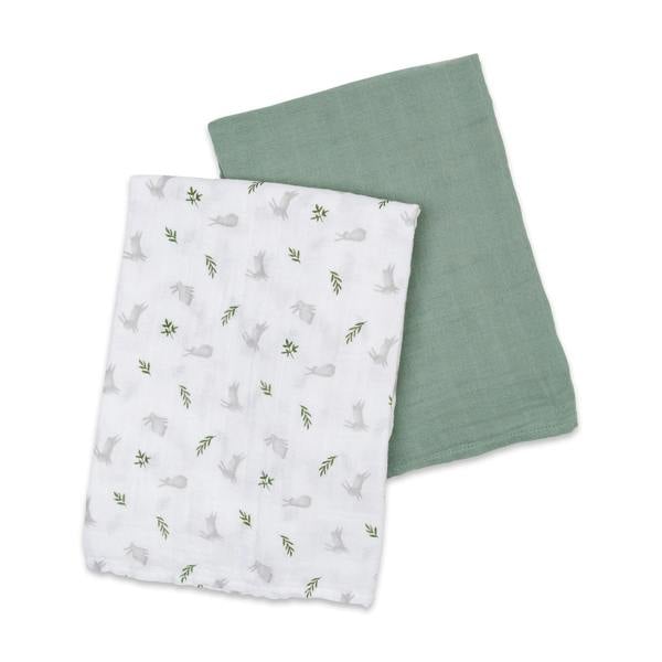 Lulujo - Cotton Swaddle - Bunny & Fern - 2 Pack