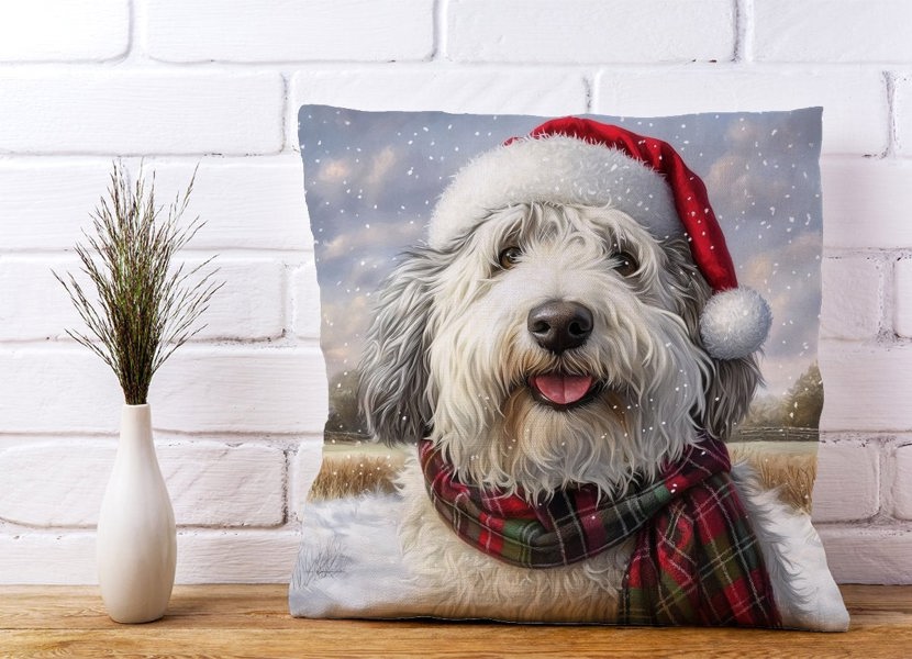 Warren Reed Christmas Old English Sheepdog Cushion