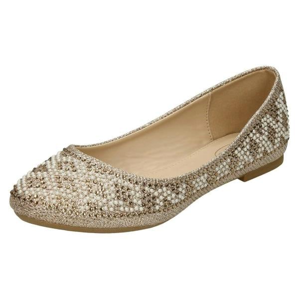 Spot On Ladies Spot On Diamante Bead Ballerinas F80385