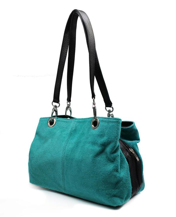 Kitise Real Italian Suede Vivid Colours Small 3 Compartments Tote Bag Stylish Shoulder Handbag