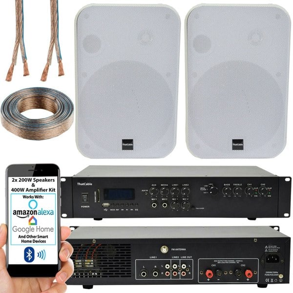 400W Bluetooth Sound System 2x White 200W Wall Speaker Channel HiFi Amplifier